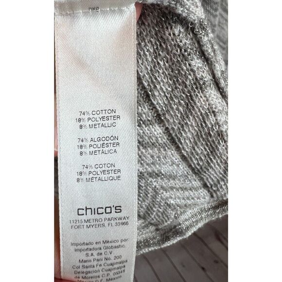 CHICO'S gray zigzag striped knit open front waterfall cardigan sweater 2 L 12-14 - Picture 6 of 7